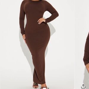 Fashion Nova Brown Long Sleeve Bodycon Midi Dress